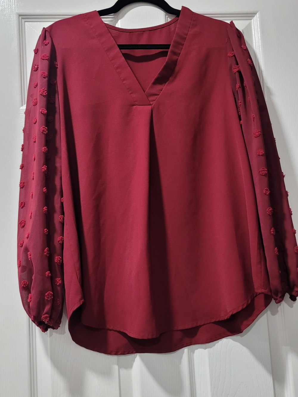 Women’s V-Neck Long-Sleeve Blouse in Burgundy